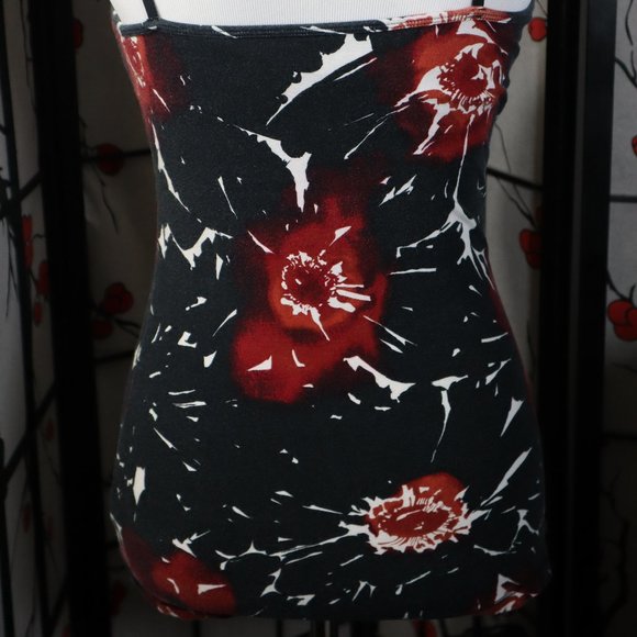 Express Black and Red Abstract Floral Design Sexy Basic Bra Cami, Size Medium - Picture 2 of 2